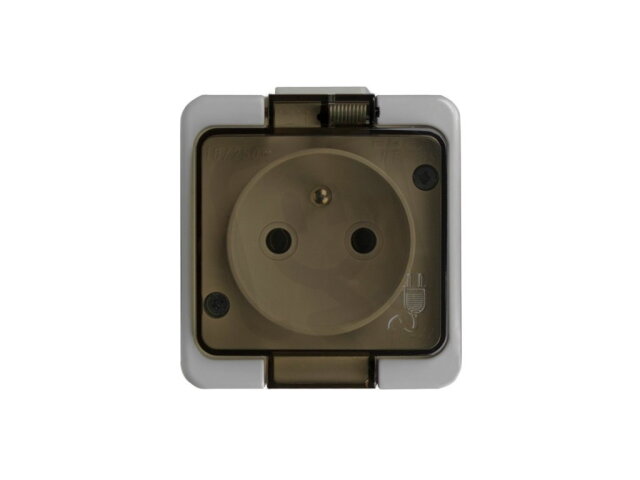 NT-16SL zásuvka jednonásobná 2p+Z 16A/250V s kouřovým víčkem IP44 šedá