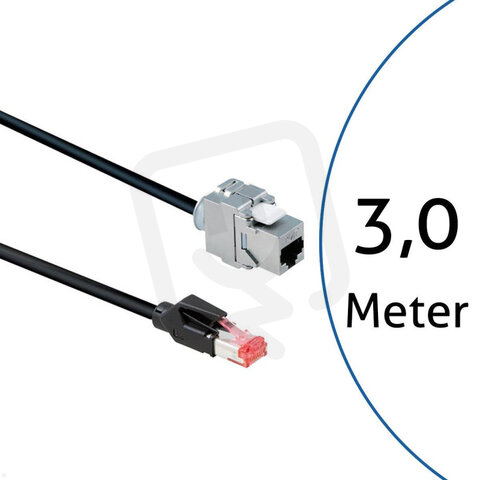 CAT6A RJ45 Patch-kabelu bk 3,0m Zásuvka