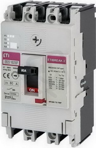 Kompaktní jistič EB2S 160/3SF 80A 3p ETI 004671834