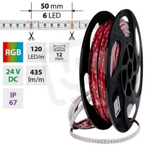 LED pásek SMD4040 RGB, 120LED/m, 14W/m, DC 24V, 435lm/m, IP67, 12mm, 50m