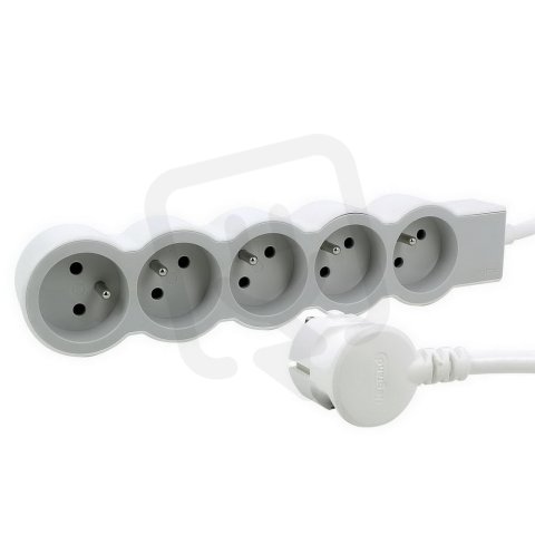 PRODLUŽOVACÍ PŘÍVOD ZÁSUVKA 5X2P+T, KABEL 3 M, BÍLÁ/SVĚTLE ŠEDÁ LEGRAND 049492