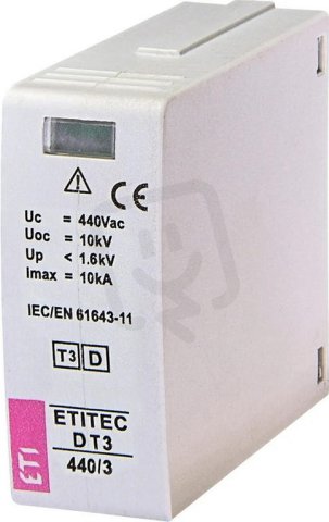 ETI Modul svodiče přepětí MODUL ETITEC D T3 440/3,3kA, 10kA, 440V AC, Uoc = 10kV