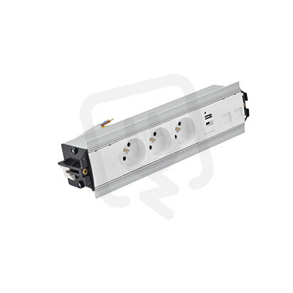 Mediaport Indesk: 2x 250 V typ E + USB nabíječka (typ C) kabel hliník bílá :5025