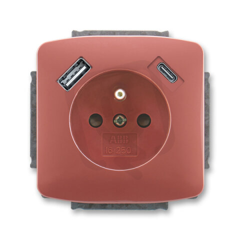 Zásuvka s kolíkem, s clonkami, USB-A/C vřesová ABB 5569A-A32357 R2