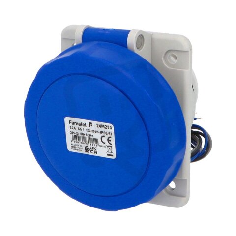 Zásuvka vestavná 24M233 IP66-67/230V/32A/3P 6h, šikmá 10°, mikrospínač SpeedPRO