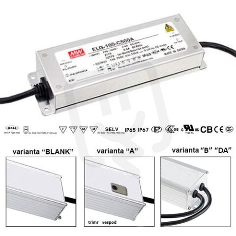 Proudový zdroj pro LED 100W 500mA MEAN WELL ELG-100-C500-3Y