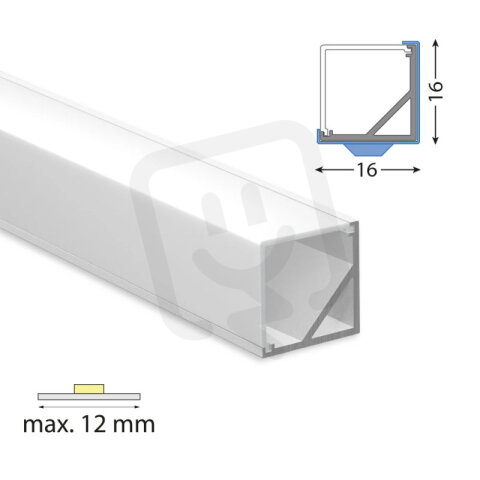 Rohový hliníkový profil RI 16x16mm vč. matného difuz. 1m MCLED ML-761.611.43.1