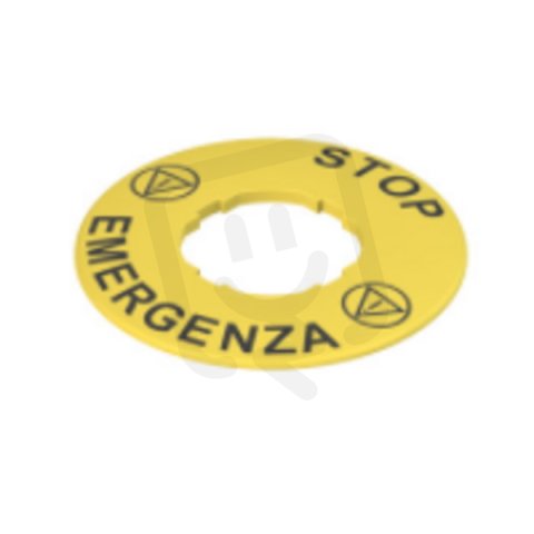 Žlutý štítek, průměr 60 mm, popis STOP EMERGENCA PIZZATO VETF32A5101