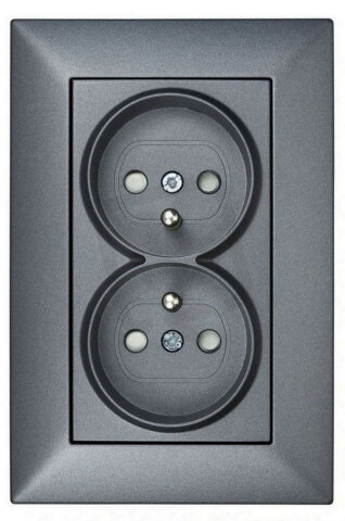 Zásuvka UTE PL dvojitá zrcadlová, šroubové svorky, antracit SCHRACK EV111061--