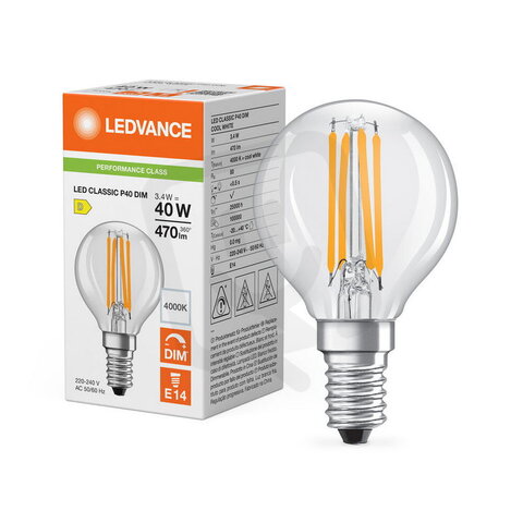 Světelný zdroj LED CLASSIC P DIM P 3.4W 840 Clear E14 LEDVANCE 4099854847875