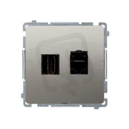 Zásuvka HDMI + počítačová zásuvka RJ45 kat.6, Satén KONTAKT SIMON BMGHRJ45.01/29