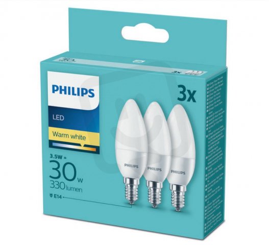 SET žárovek 3ks LED 3,5W-30W WW B35 E14 FR ND 330lm 2700k Philips