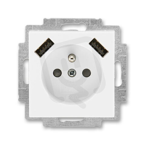ABB Levit Zásuvka 1násobná s kolíkem s clonkami s nabíjením 2x USB bílá/bílá