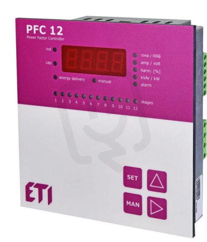 Regulátor jalového výkonu ETI PFC 12 RS 1F měření hodnot 400VAC RS485 12 výstupů