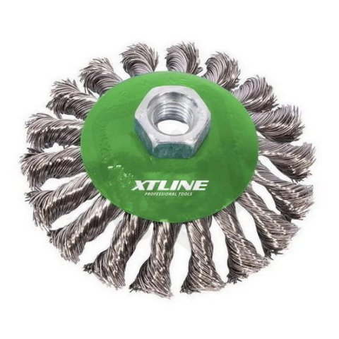 Bevel brush  twisted wire, 100 mm/M14 stainless XTLINE XT22057