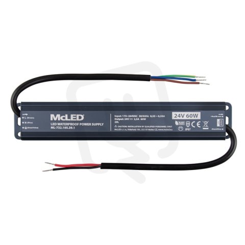Napájecí zdroj 60W, DC24V/2,5A, IP67, hliníkové provedení MCLED ML-732.105.39.1