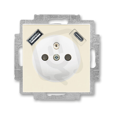 Zásuvka s kolíkem, s clonkami, USB-A/C slonová kost/bílá ABB 5569H-A32357 17