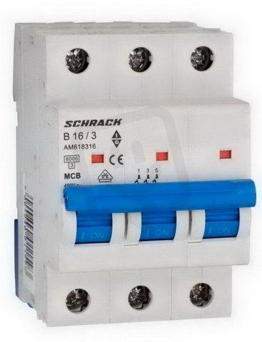 Instalační jistič AMPARO 6kA, B 16A, 3P SCHRACK AM618316--