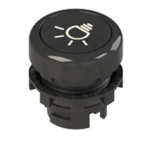 Tlačítko, 20 mm (R), černé, symbol ŽÁROVKA, černý plast. kroužek E21PU2R121L16