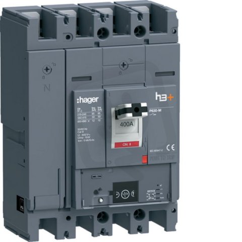 Kompaktní jistič h3+ P630 Energy 50 kA, 4-pólový, In 400 A HAGER HMW401NR