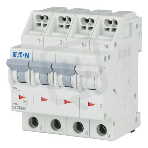 PLI-C16/3N Jistič PLI (bezšroubové svorky nahoře) char C 3+N-pólový 10kA 16A