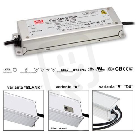 Stmívatelný proudový zdroj 150W 700mA MEAN WELL ELG-150-C700DA-3Y