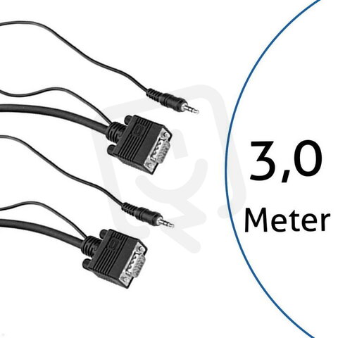 Kombinovaný kabel 3,0m, 1xVGA 15HD 1x Jack 3,5mm/1xVGA 15HD 1xJack 3,5mm, černý