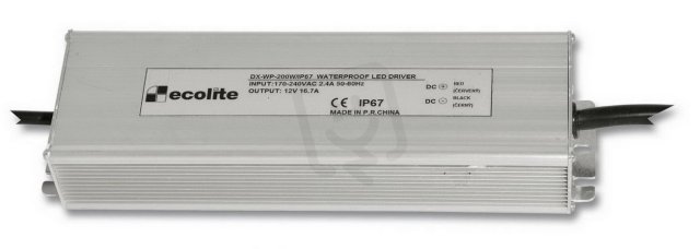 Elektronické trafo,230V-12V,16.7A,200W ECOLITE DX-WP-200W/IP67