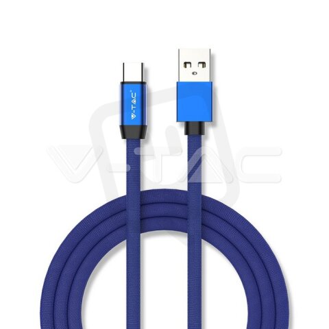 1M USB TYPE C 2.4A Cotton fabric cable, Ruby series, blue color, VT-5341
