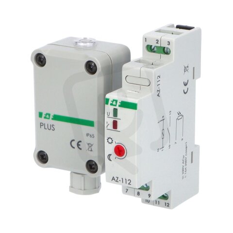 Soumrakový spínač FiF AZ-112 PLUS 2-1000lux 16A 230V s ext. čidlem IP65 na DIN