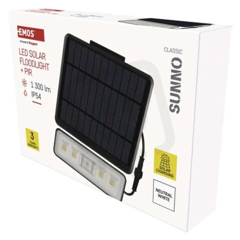 Solární LED reflektor SUNNO s pohybovým čidlem černý neutrální bílá EMOS ZG112S
