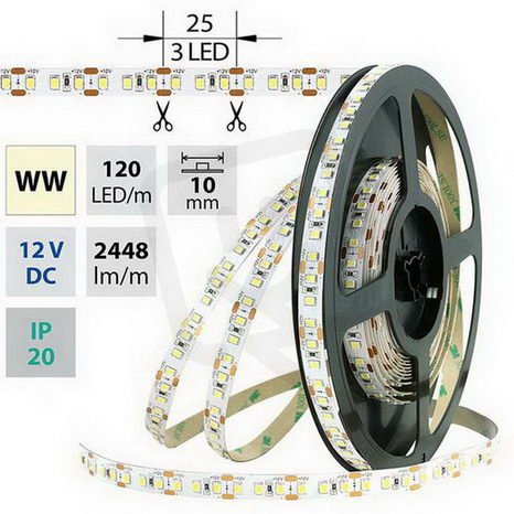 LED pásek SMD2835 WW, 120LED, 50m, 12V, 28,8 W/m