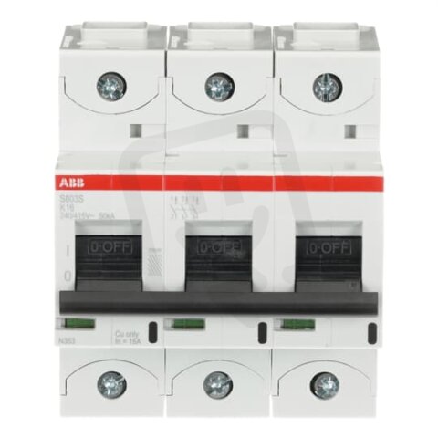 S803S-K16 jistič 3P char. K 16A s klecovou svorkou Icu 50kA ABB 2CCS863001R0467