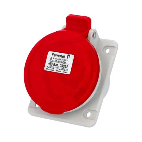 Vestavná zásuvka IP44/400V/32A/4P 6h, šikmá 10° - SpeedPRO FAMATEL 23332