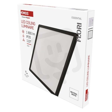 LED přisazené svítidlo FLORI čtvercové, černé, 18W, neutrální bílá EMOS ZM1406