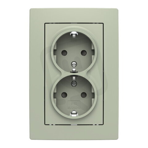Dvojzásuvka ABB ZONI s clonkami, bezšroub., olivová / bílá 5522T-C03458 143