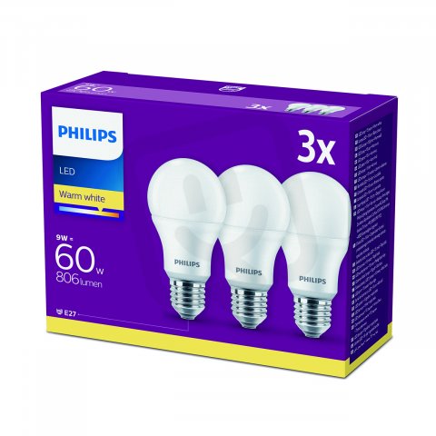 Philips LED žárovka sada 3ks 9-60W E27 806lm A60 2700K