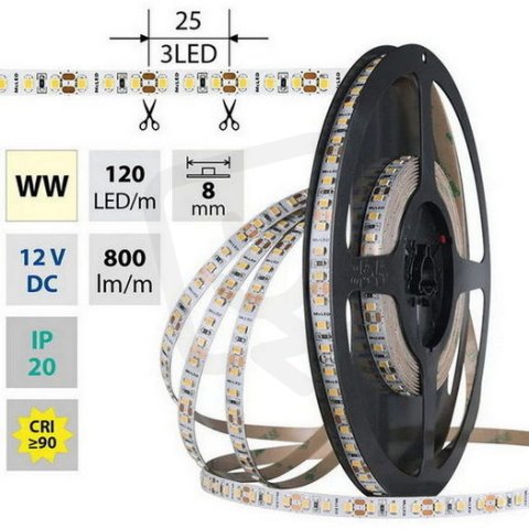 LED pásek SMD2835 WW 120LED/m 50m, 12V, 9,6 W/m MCLED ML-121.840.60.2