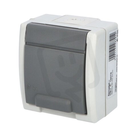 ATLAS 19078 IP55 Zásuvka 2P+PE SCHUKO na povrch šedá. FAMATEL