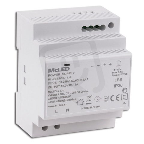 Napájecí zdroj 90W, DC12V/7,1A, IP20, na DIN lištu MCLED ML-732.080.11.0
