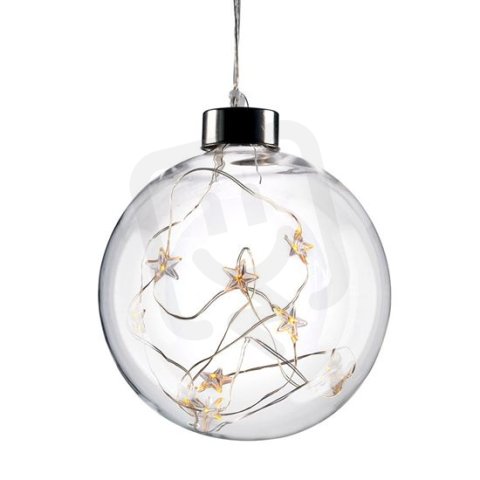 LED vánoční koule skleněná, 10LED, 2x AA, IP20  SOLIGHT 1V204