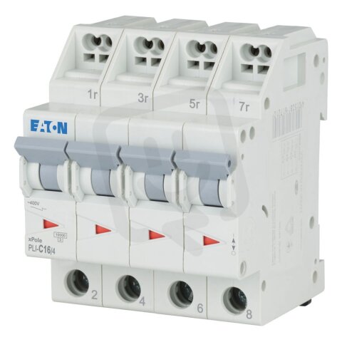 PLI-C16/4 Jistič PLI (bezšroubové svorky nahoře) char C 4-pólový 10kA 16A 101363