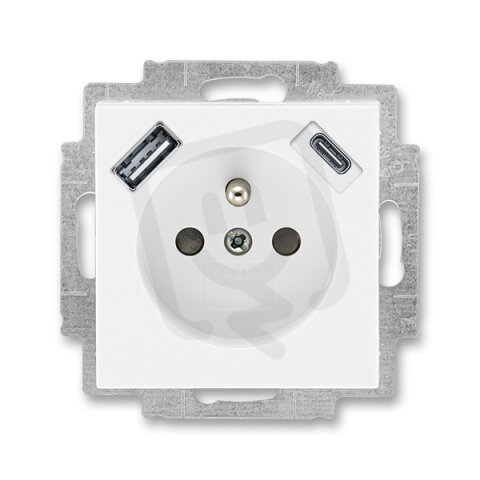 Zásuvka s kolíkem, s clonkami, USB-A/C bílá/bílá ABB 5569H-A32357 03