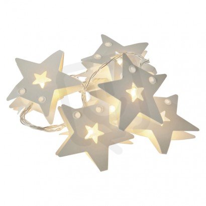 LED vánoční girlanda - hvězdy papír, 2xAA, teplá bílá, časovač