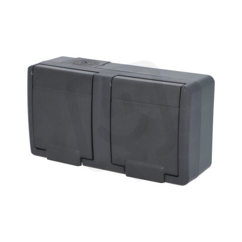 ATLAS 2K IP55 Zásuvka 2x 2P+PE, 2-nás vodorovná s ochr. kolíkem, antracit