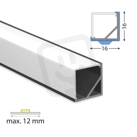 Rohový hliníkový profil černý RI 16x16mm vč. mat. difuz. 2m ML-761.613.43.2