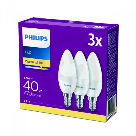 Philips LED žárovka sada 3ks 4,5-40W E14 470lm B35 2700K
