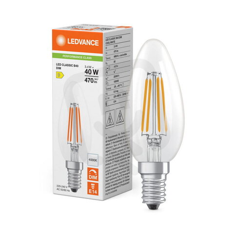 Světelný zdroj LED CLASSIC B DIM P 3.4W 840 Clear E14 LEDVANCE 4099854781841