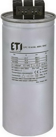 Kompenzační kondenzátor LPC 15 kVAr, 400V, 50HZ ETI 004656752
