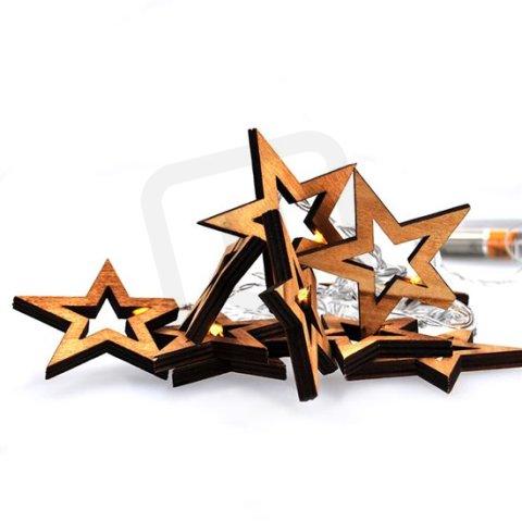 LED řetěz vánoční hvězdy dřevěné, 10LED řetěz, 1m, 2xAA, IP20 SOLIGHT 1V205